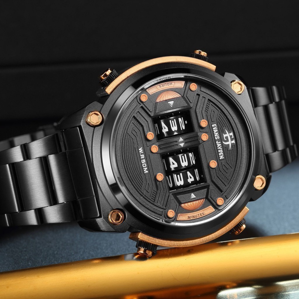 Jam Tangan Evans Jayden Jam Tangan Pria 9594 Rantai Stainless Steel Chronograph Kaca Sapphire Water 