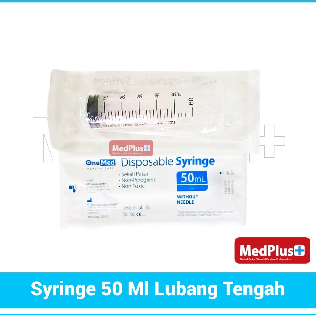 M+ Syringe 50 Ml Lubang Tengah LL Spuit 50 CC Luer Lock Alat Suntik Steril / Satuan