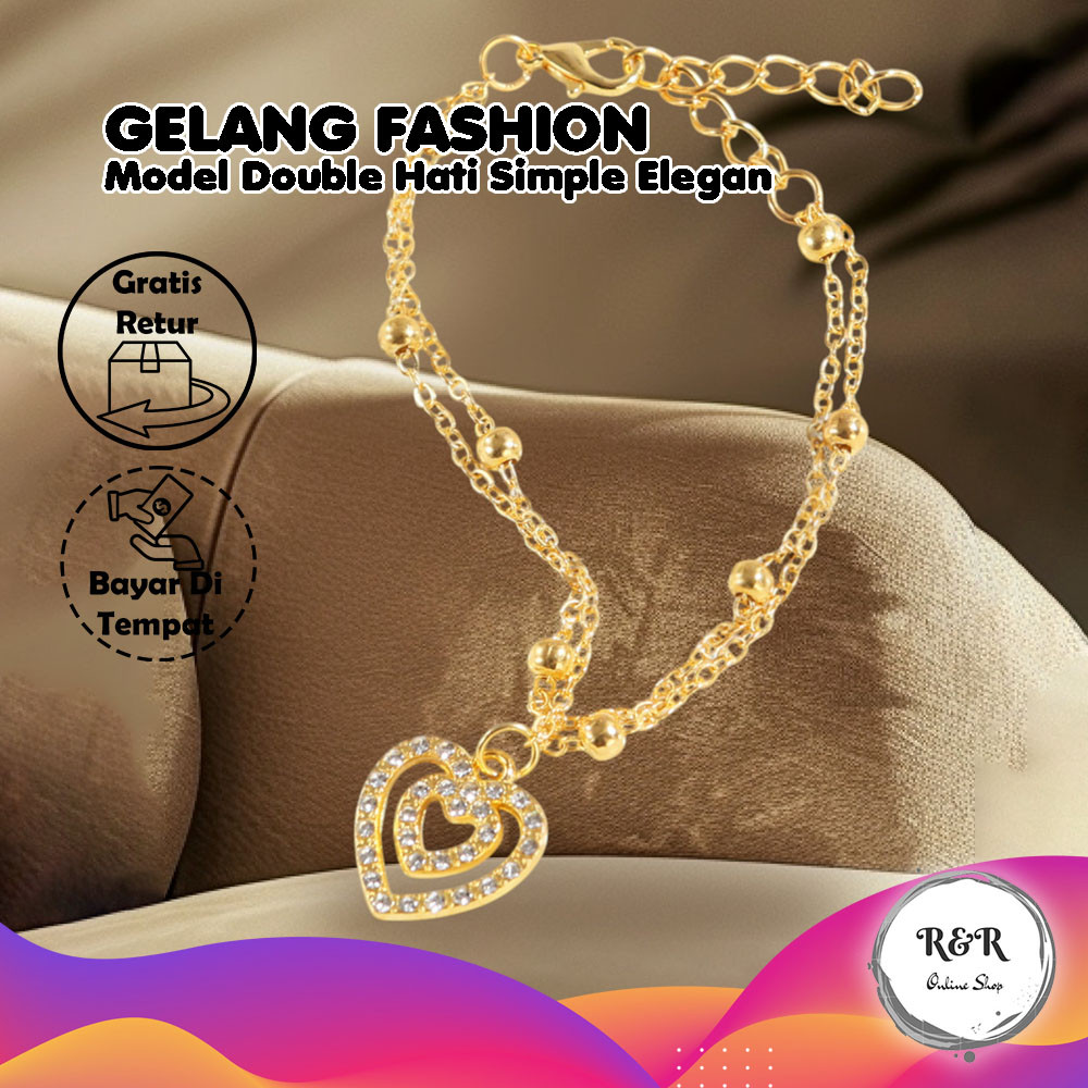 Gelang Emas Aksesoris dengan Liontin Hati Gelang Emas Cantik Gelang Emas Gaya Feminin Modern