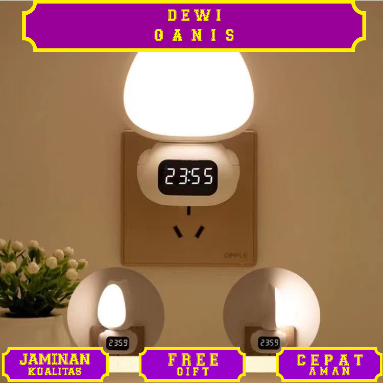 Lampu Tidur Model Kucing LED Wireless Lampu Tidur Jam Remote Digital Rechargeable