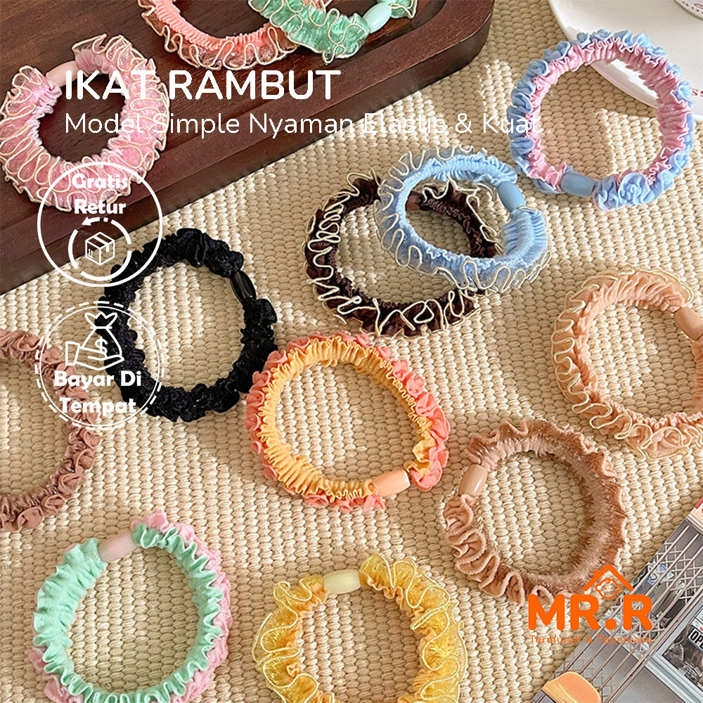 Hair Tie Bahan Kain Lembut Aksesoris Wanita Aesthetic Hair Tie Ruffle Warna Pastel Korea Style Hair 