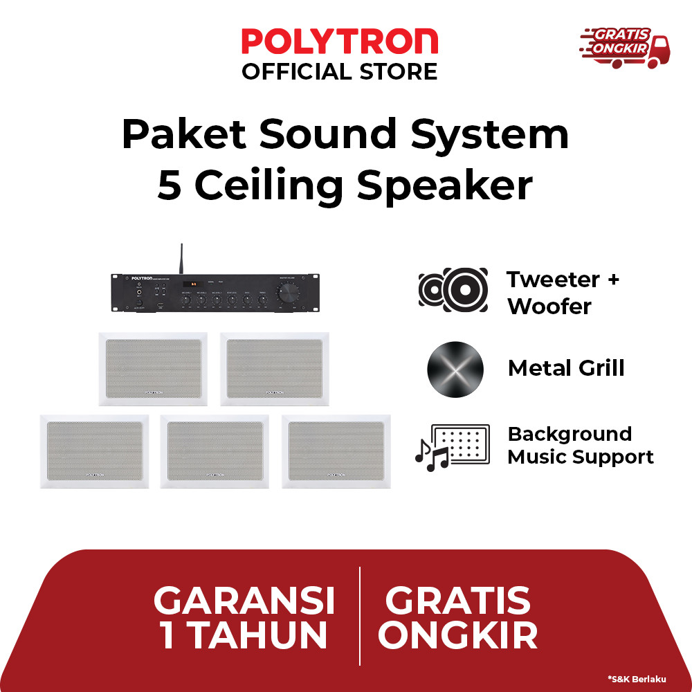 Polytron Sound System Sekolah Mushola Cafe Pengeras Suara Plafon (5 Ceiling Mount Speaker)