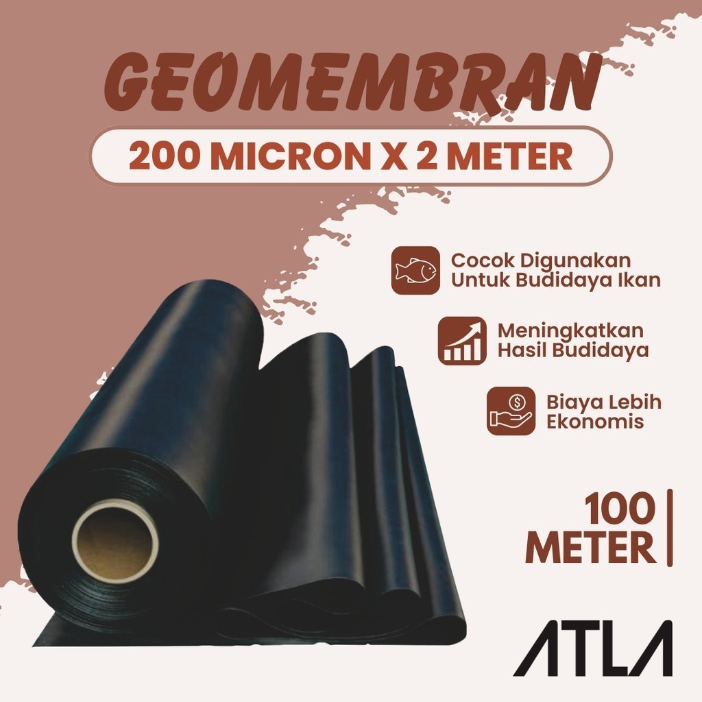 Plastik Geomembran 2 Meter 200 Micron Hitam Plastic Geomembrane HDPE Terpal Kolam Ikan Koi Lele 2M M