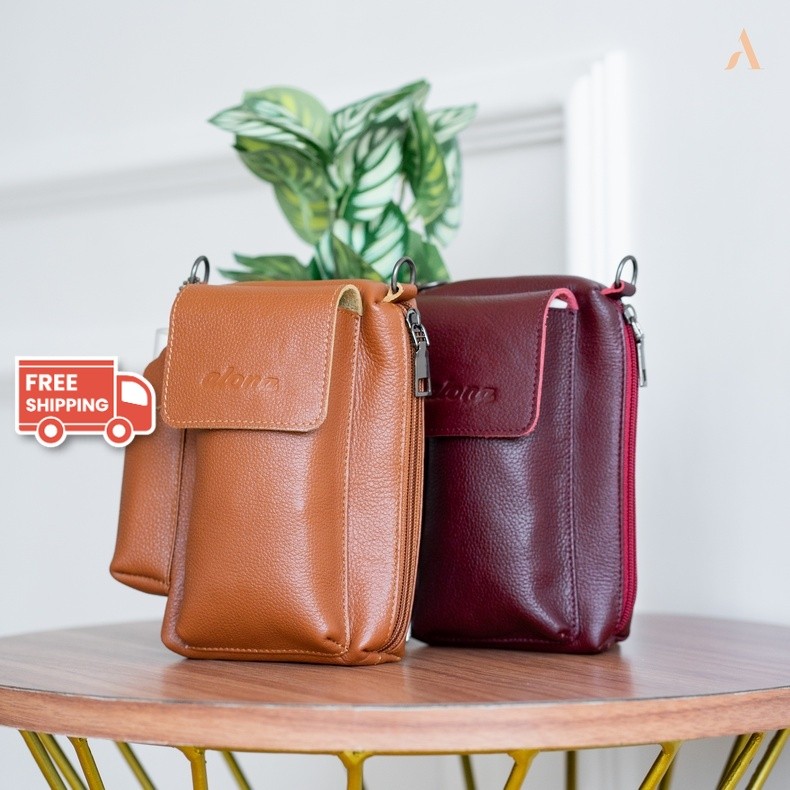 TAS SLEMPANG TAS HP WANITA  KULIT ASLI TW-38 ALONA Tas Dompet HP Panjang Wanita Hanging Slempang HP 