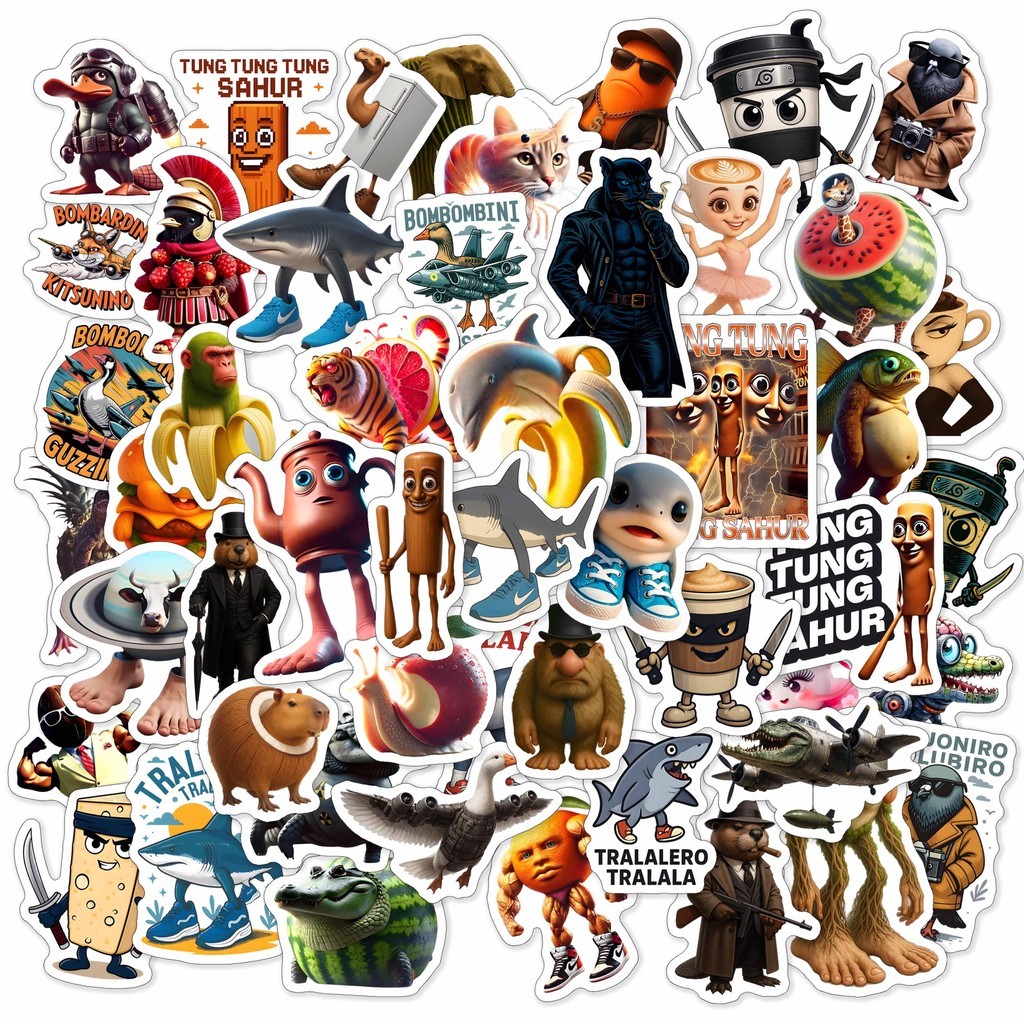 

STIKER 50 pcs ANOMALI BRAINROT TUNG TUNG SAHUR cappuccino assassino ballerina cappuccina tralalero tralala brr brr patapim chimpanzini bananini