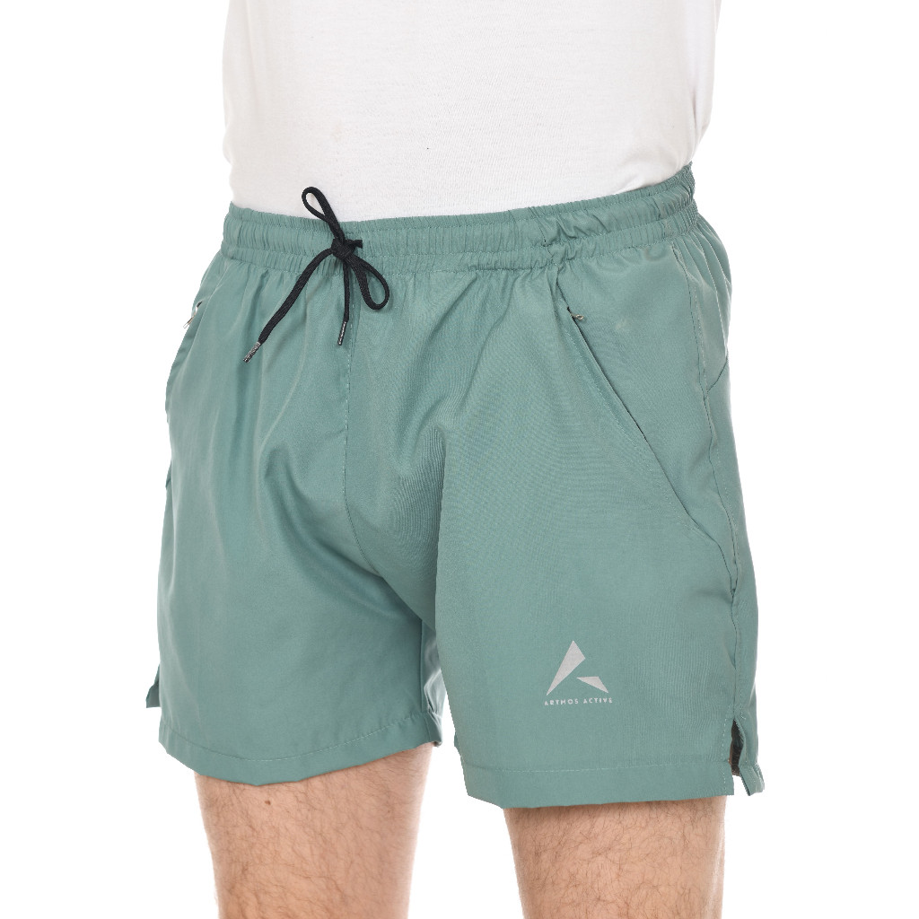 Celana olahraga Soqee pendek pria saku resleting parasut lembut lari gym running boxing keren