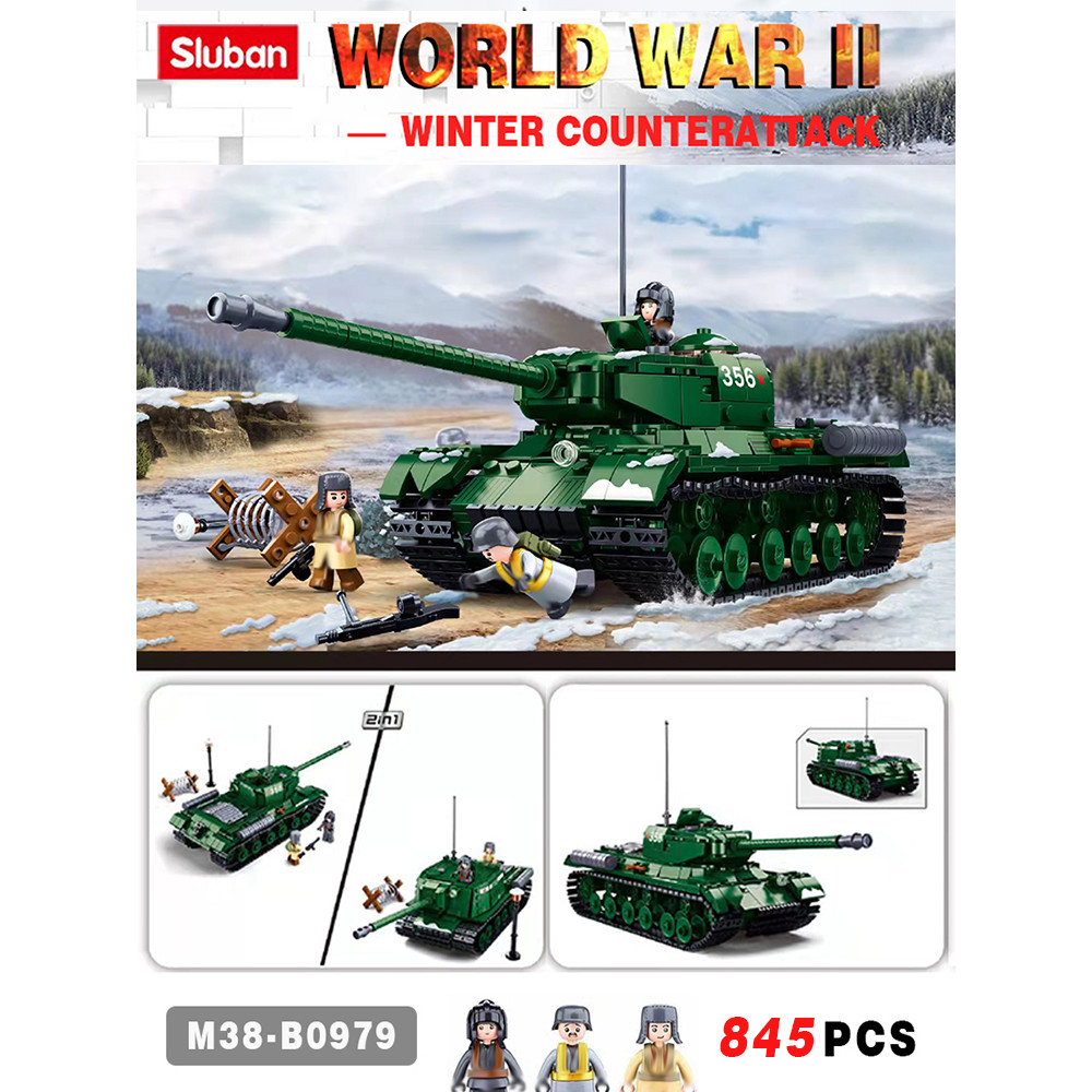 Sluban military IS-2 Heavy Tank model buig block WW2 army weapon soler ildren's toy buig bricks 845p