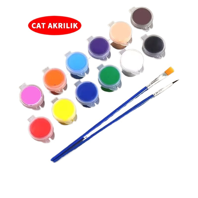 Cat Air Akrilik 12 Warna / Set Melukis / Colouring Painting Lengkap untuk Anak & Dewasa