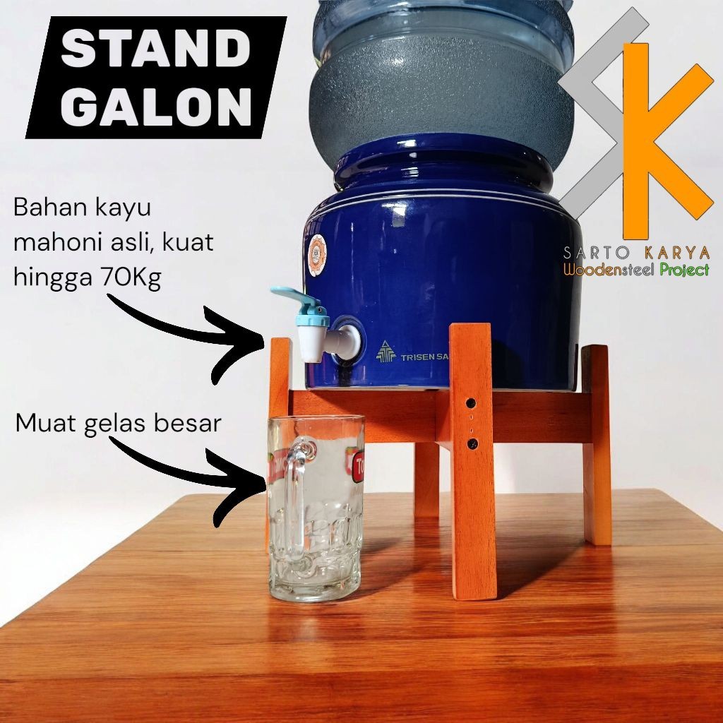 Dudukan Galon / Stand Galon, Guci Dispenser Kayu Mahoni Minimalis Estetik