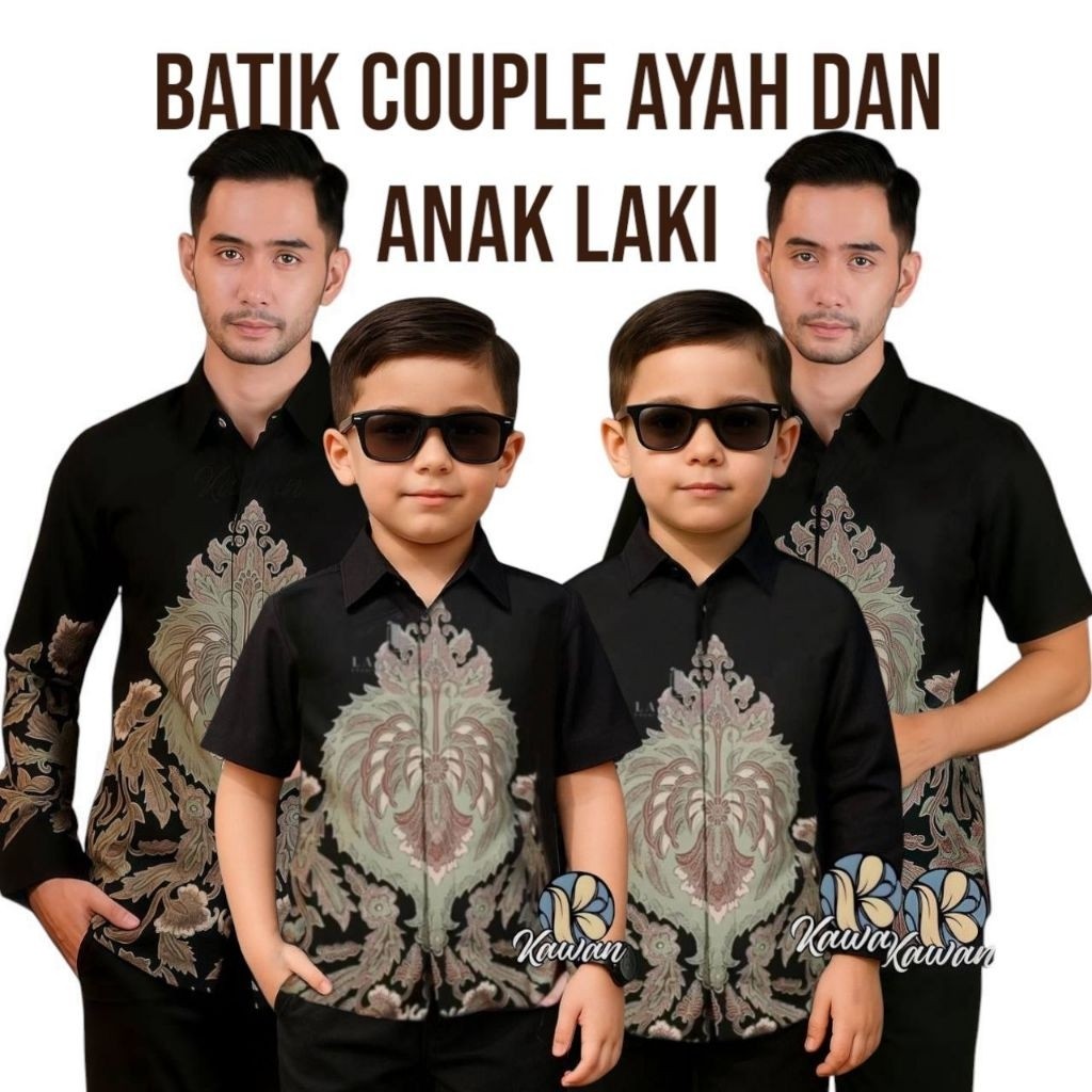 Gauri Hitam || Batik Kemeja Couple Ayah dan anak Laki - Sarimbit Kemeja anak dan bapak - Batik anak 