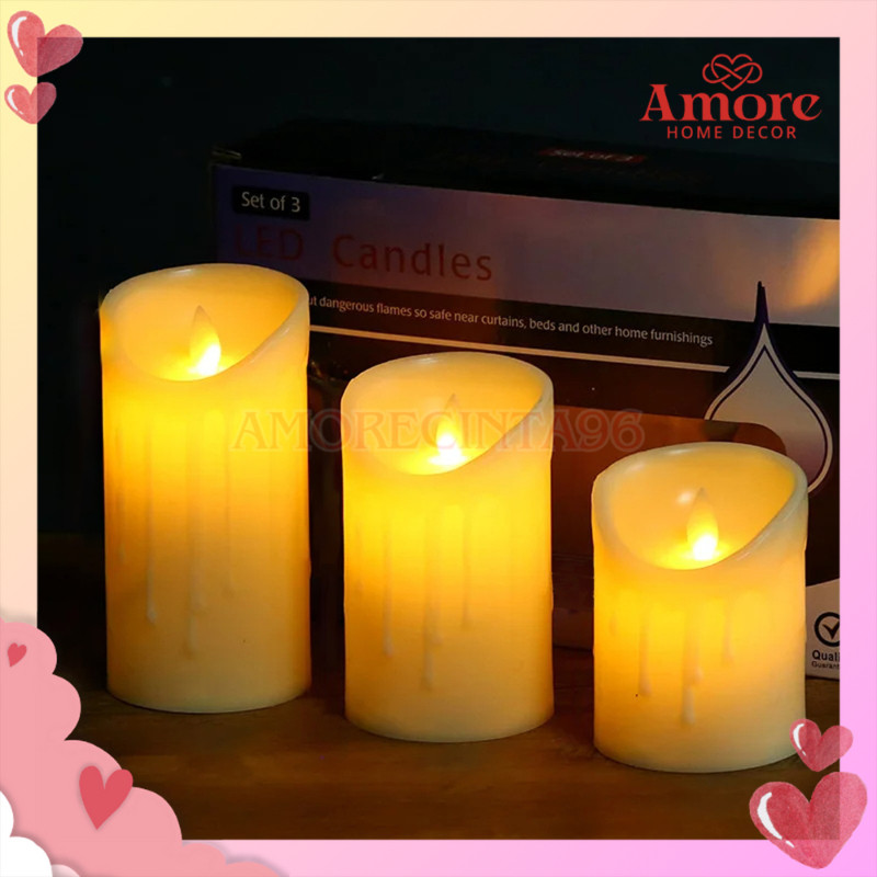 LILIN LED CANDLE BATERAI ELEKTRIK MELELEH / LILIN LED ELEKTRIK LAMPU SUMBU GOYANG / LAMPU HIAS ELEKT