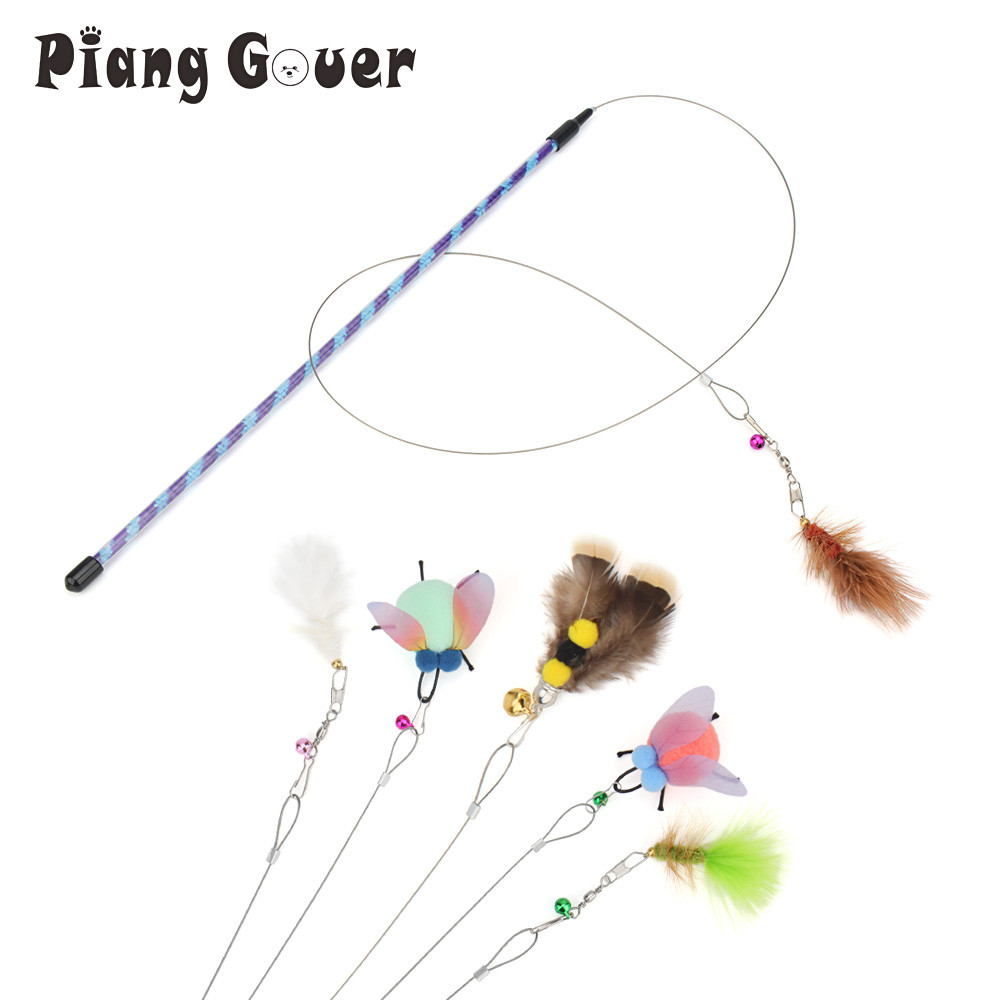 Plush Feather Artificial ect Wire Rope Cat Teaser Stick Cat Toy Wand Pet Toy Rod