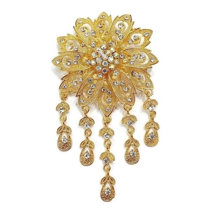 Bros Kebaya Pengantin/Bross Besar/Bros Bunga Juntai /Bros Mewah Kutubaru Emas Perak Jumbo Jurai - BG