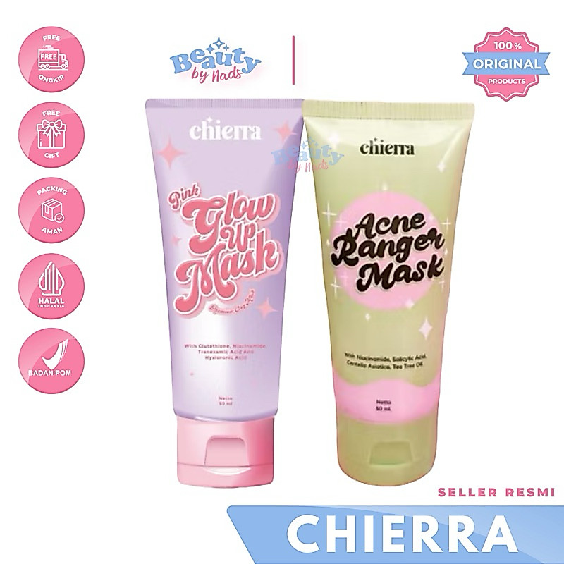 BEAUTYBY.NADS | CHIERRA PINK GLOW UP MASK ACNE RANGER MASK BRIGHT N GLOW BOOSTER SERUM WAJAH MASKER 