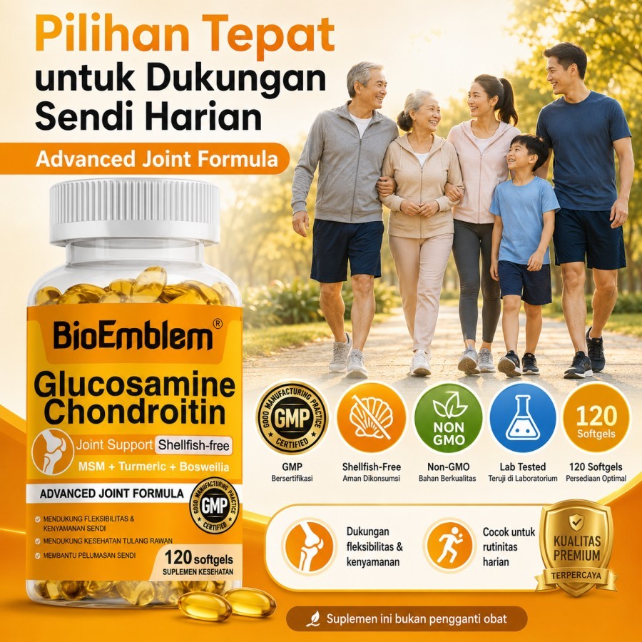BioEmblem Joint Support Glucosamine Chondroitin 120 Softgels, Suplemen Nyeri Sendi Lutut Pinggang, B