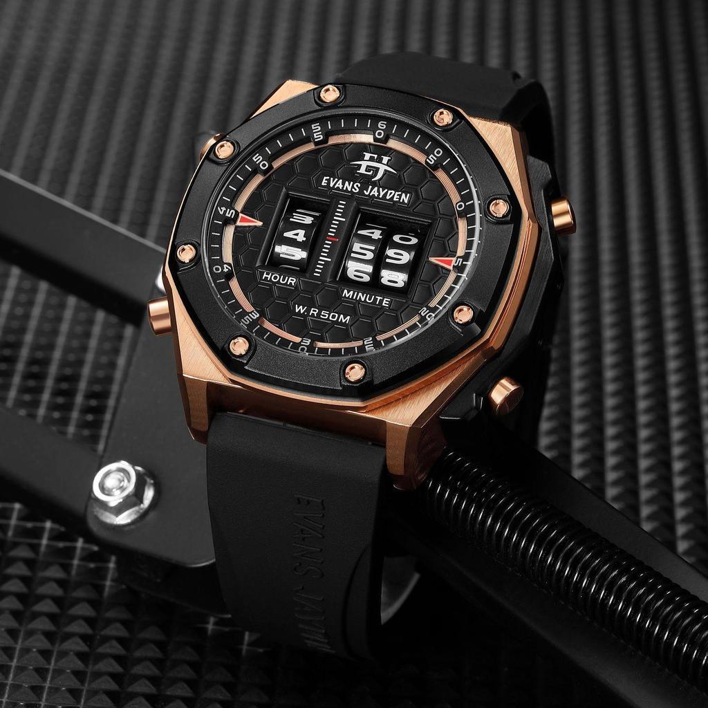 Evans Jayden Jam Tangan Pria 9576 Rubber Silicon Kaca Sapphire Chronograph Water Resistant 5ATM [Ter