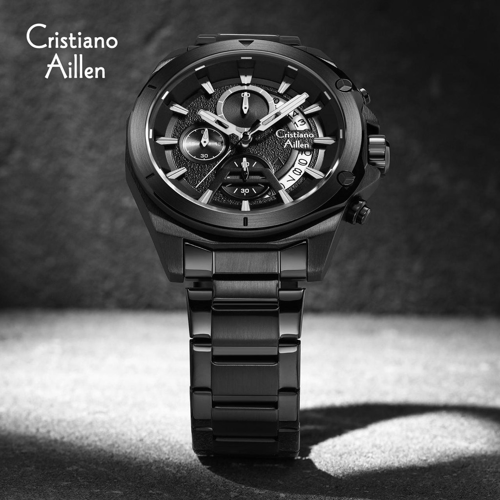 Cristiano Aillen Jam Tangan Pria Analog 8896 Rantai Stainless Steel Chronograph Kaca Sapphire Water 
