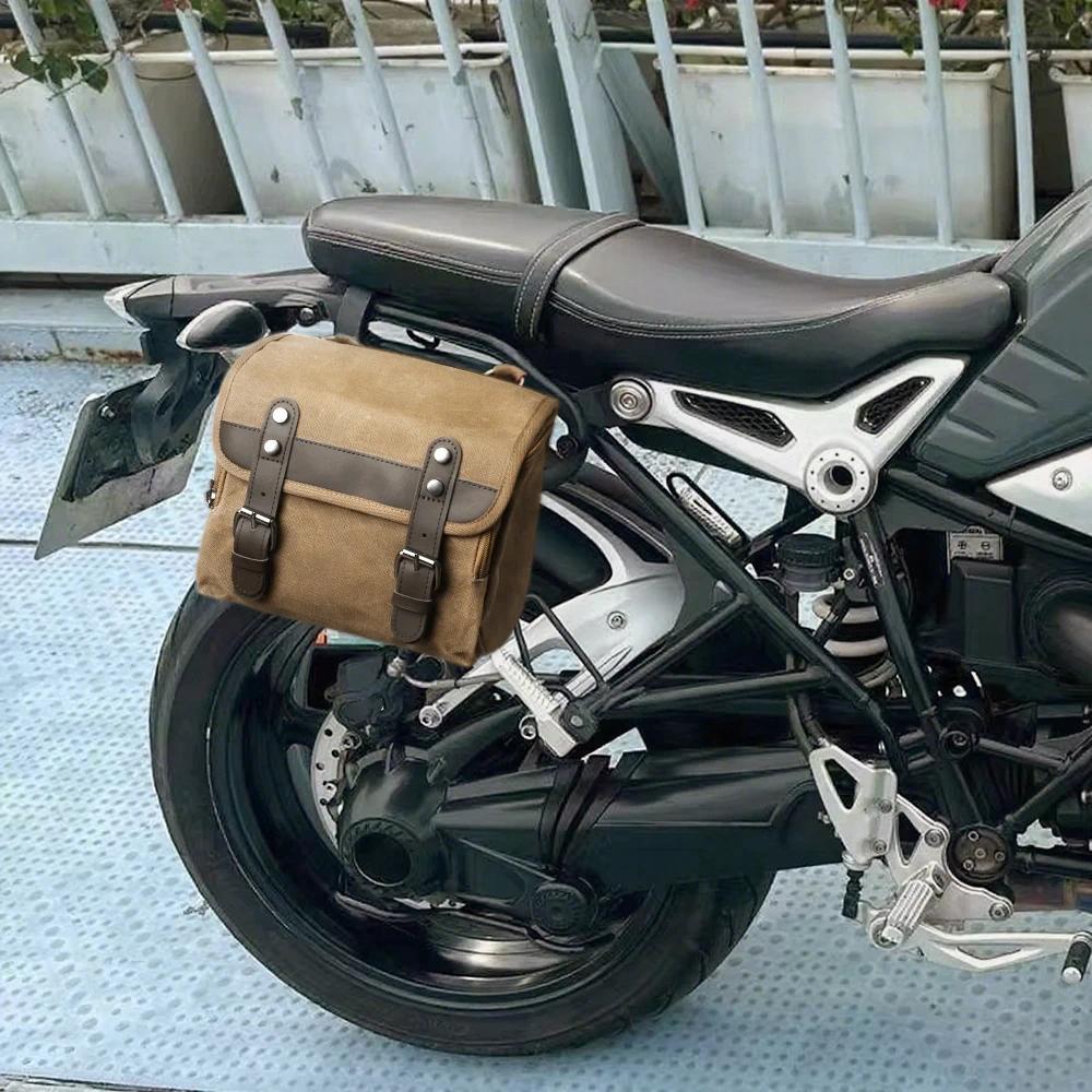 Tas Samping Motor Retro Universal Tahan Air Bahan Kanvas Lilin Minyak, Tas Sadel, Tas Jok Belakang, 