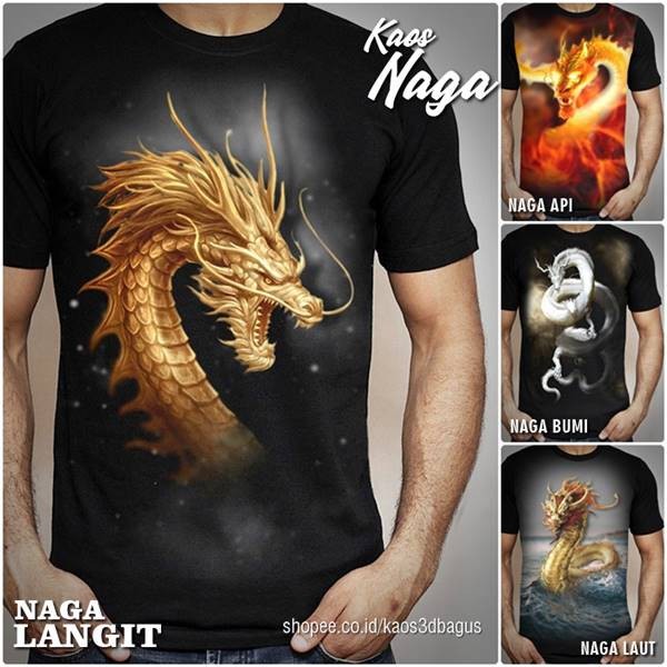 KAOS NAGA Baju Kaos Gambar NAGA Keren PREMIUM | Kaos SHIO NAGA Kaos DRAGON Ular Naga S-2XL