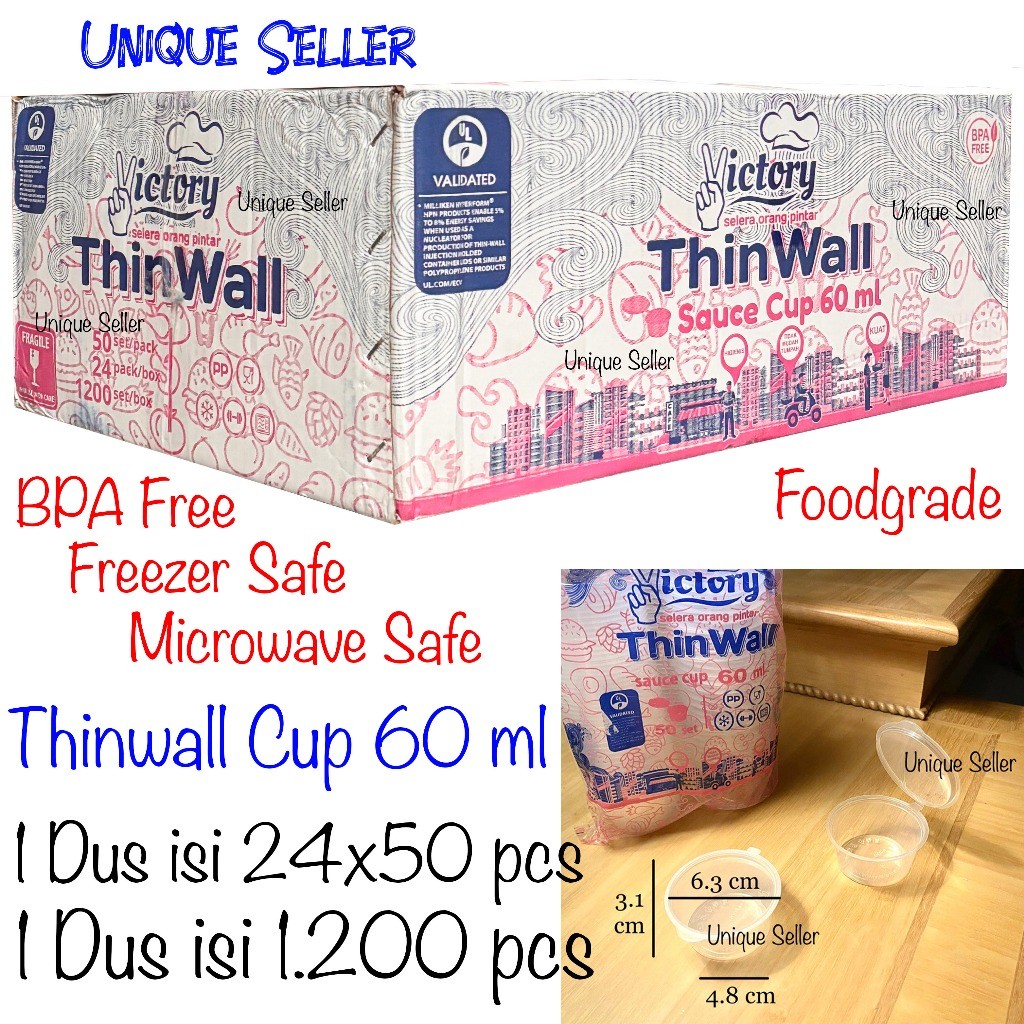 1Dus Thinwall Cup 60ml Victory isi 1.200 pcs Anti Bocor BPA Free Foodgrade / Thinwal Cup Tempat Saos
