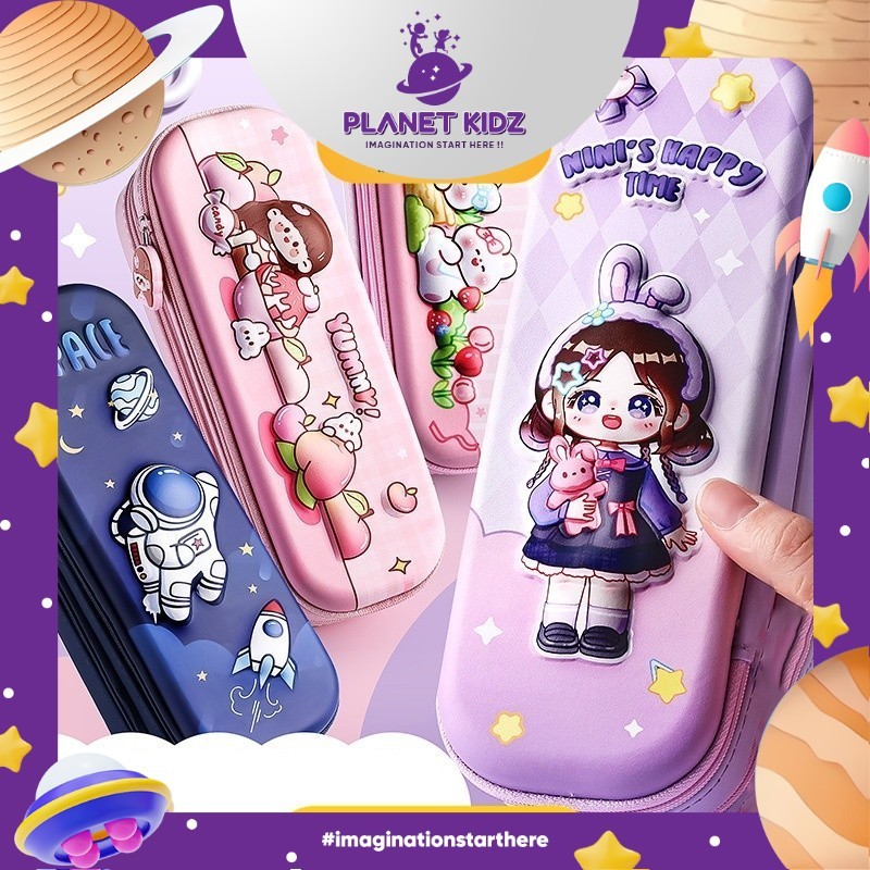PLANETKIDZ ATK60 Alat Tulis Kantor Perlengkapan Sekolah Kotak Pensil Dua Tingkat 3D Lucu Cute Hardca