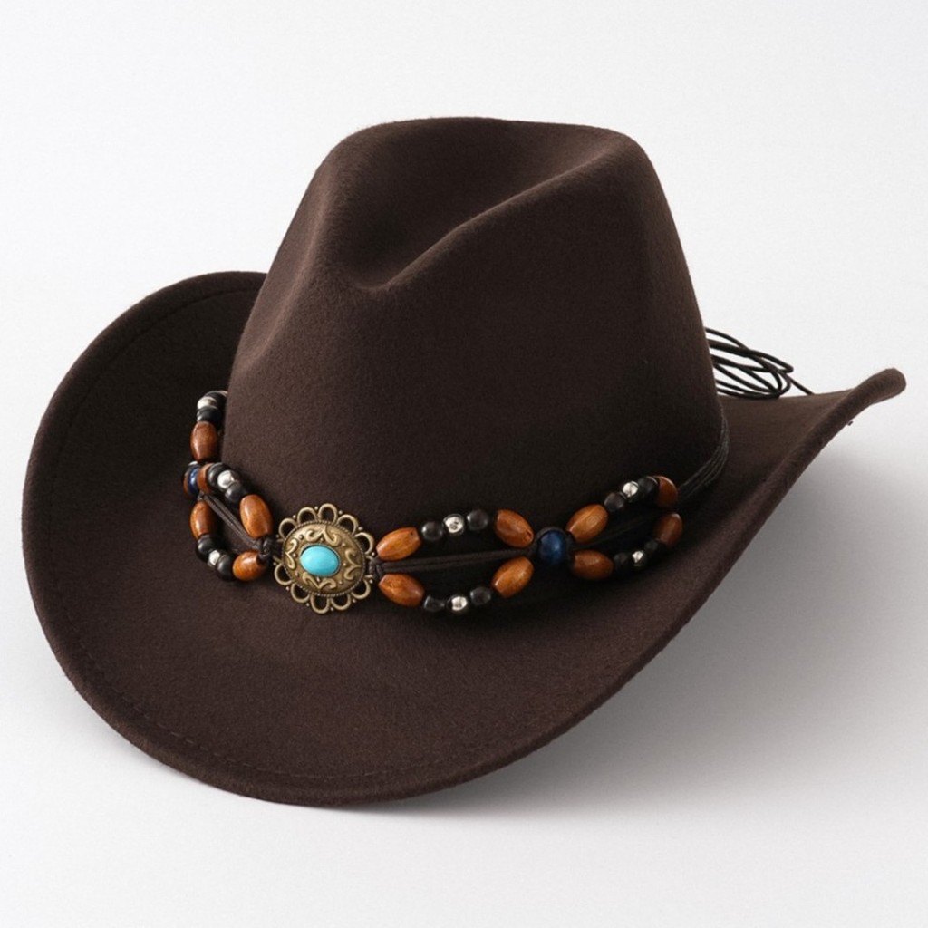 Topi koboi bergaya vintage Inggris berpinggiran lebar ala Eropa dan Amerika, topi jazz.