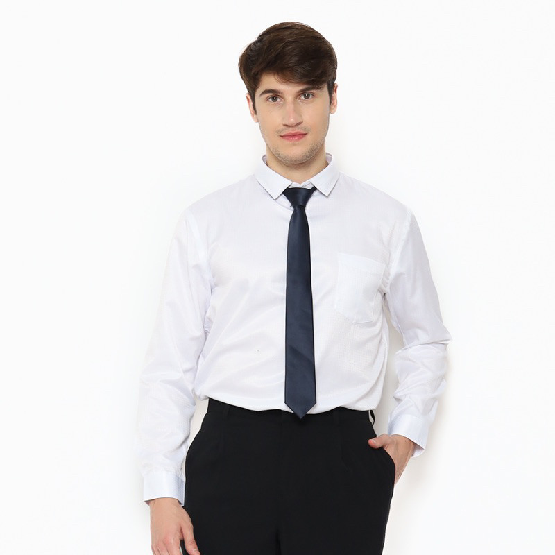 Lawell Kemeja Formal Pria Lengan Panjang Modern Fit Putih Motif – Ukuran 14.5–17 – DUPONT-SLR