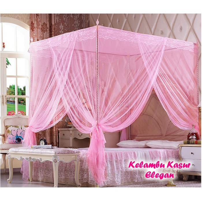 new180 X 200 CM Kelambu Kasur Elegan TERMASUK TIANG PENYANGGA (Kelambu 3 pintu dengan kanopi)