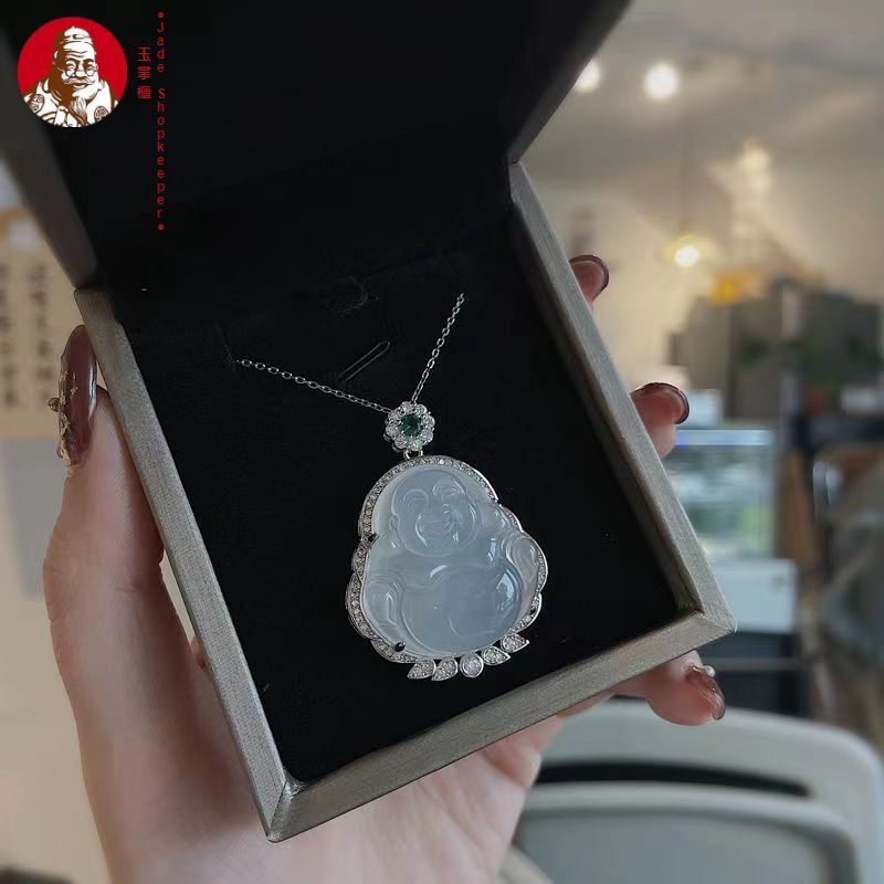 Liontin Buddha Kalsedon Es Alami, Kalung Perak Buddha Gong Sterling, Kalung Buddha Maitreya