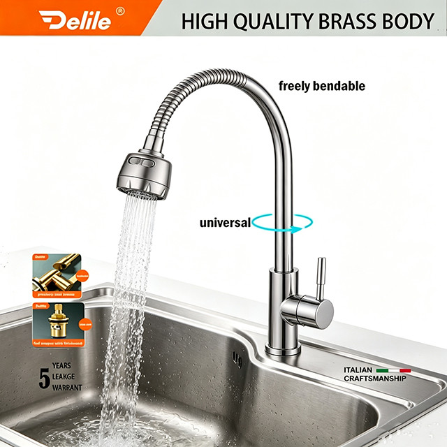 DELILE Kran Air Fleksibel Leher Angsa 360° | Kran Dapur / Wastafel Brass Solid Anti Karat