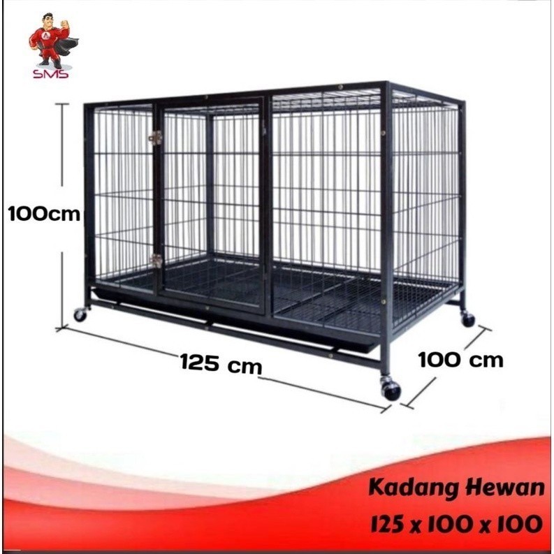 Kandang Premium  Anjing Kucing Jumbo Besi Hollow Tebal 125 x 100 x 100 Export Quality