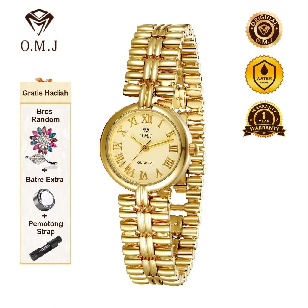 OMJ G083 Jam Tangan Wanita Gold Elegan Quartz Watch Water Resistant 3ATM Stainless Steel