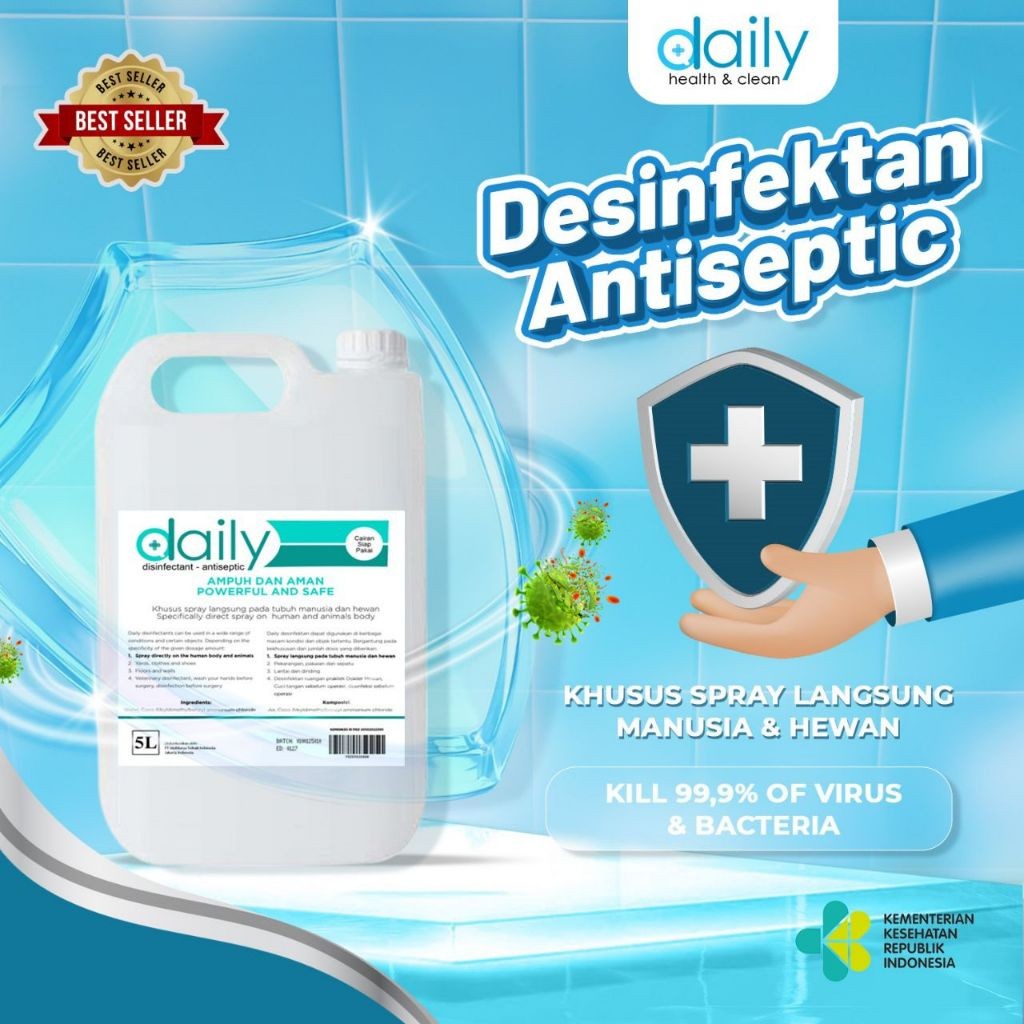 Desinfektan Cair Spray Reguler - Disinfektan CAIR Daily 5 Liter - Langsung Pakai - Kemenkes