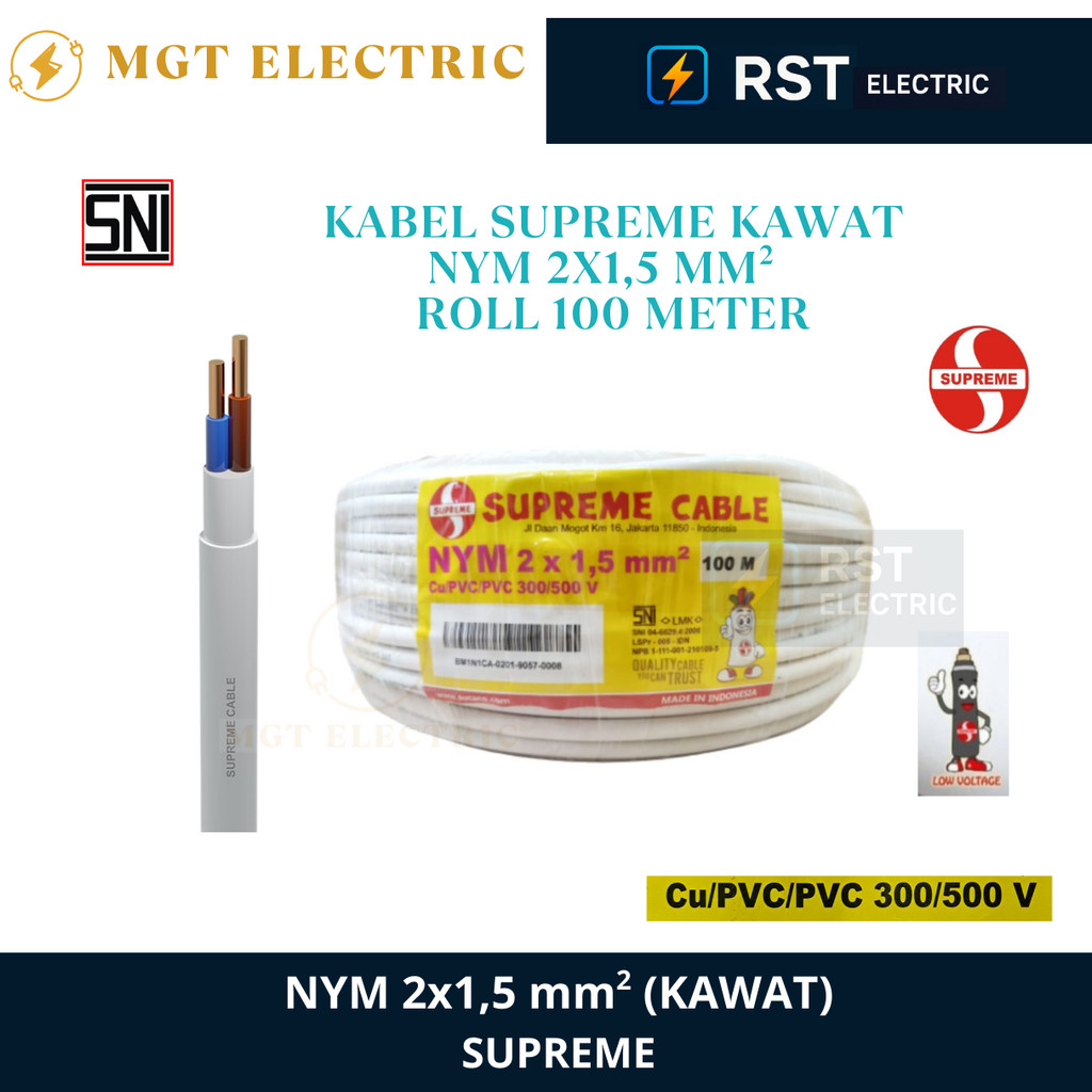 SUPREME NYM 2X1.5 MM ROL 100 METER / KABEL KAWAT PUTIH NYM SUPREME NYM 2X1,5MM ROL 100M / KABEL KAWA