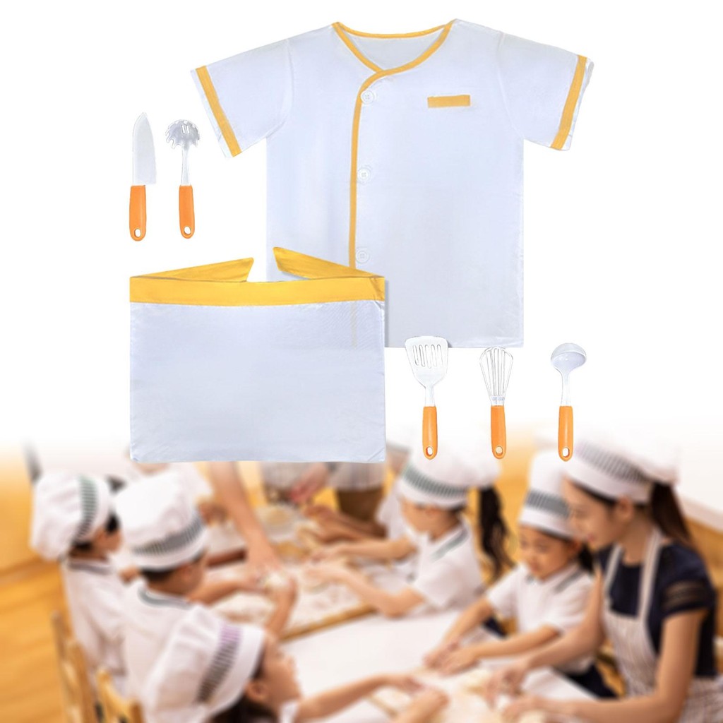 

Children Chef Costume with Hat Photography Prop Cooking Uniform Chef Outfit for