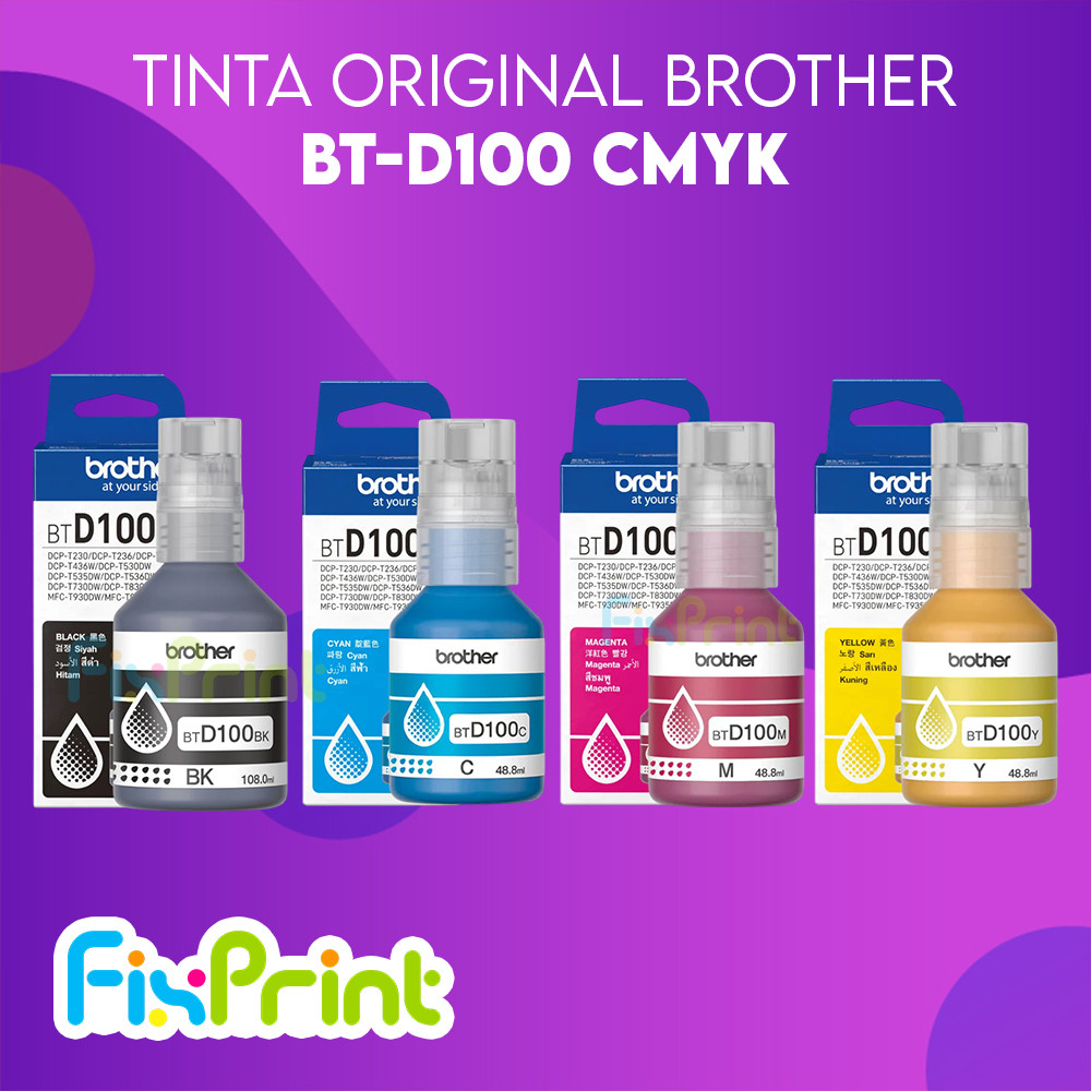FixPrint Tinta Brother Original BT-D100 Black 108ml Tinta BT D100 Cyan Magenta Yellow 48,8ml Printer