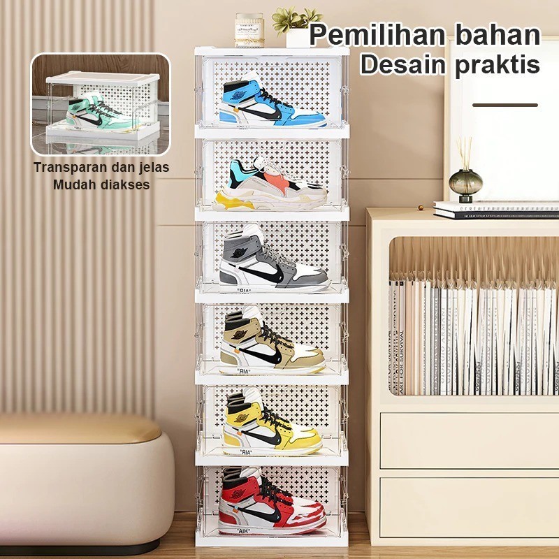 Rak Sepatu Portable Transparant Tertutup / SILVIA Rak Sepatu Susun 6 Kotak  Lemari Sepatu Anti Debu