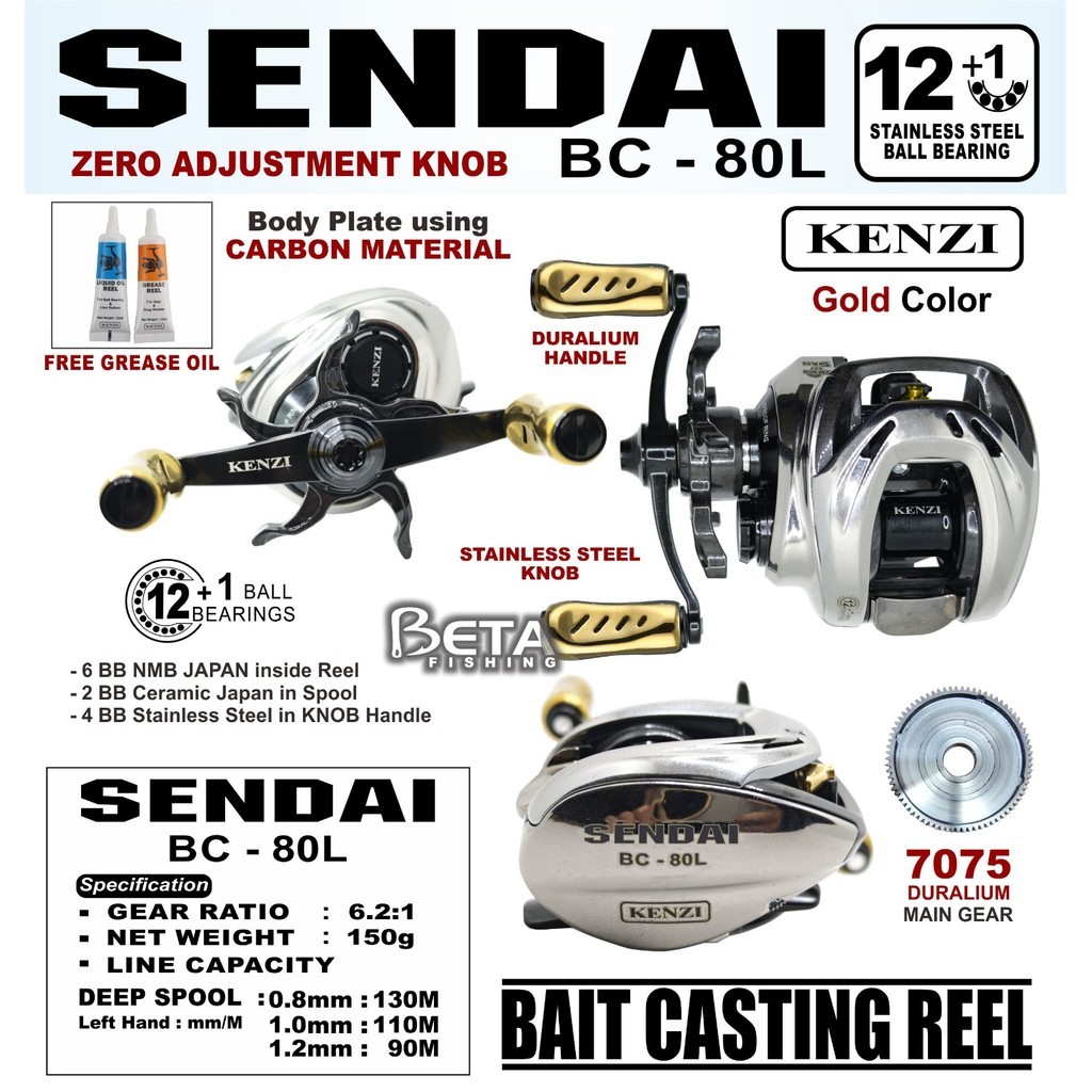 KENZI REEL BC SENDAI 80L Left Handle Bait Premium BC Reel