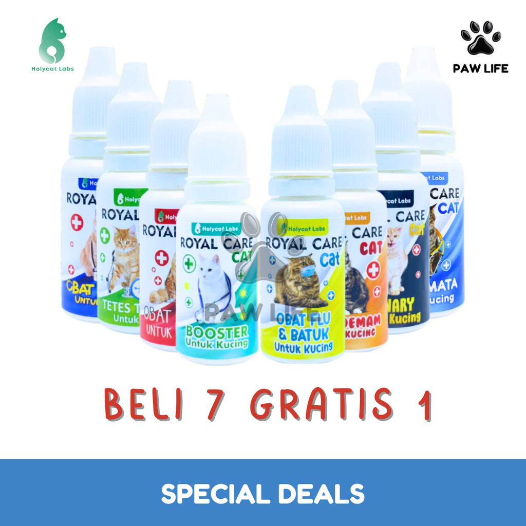 PL Beli 7 Gratis 1 Royal Care Obat 10ml Kucing Cacingan Tetes Mata Telinga Diare Demam D2 Virus