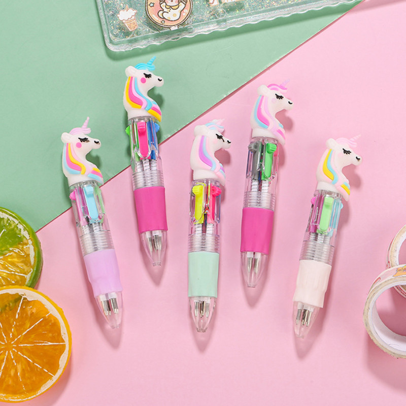 

10Pcs/Lot Cute Unicorn Mini Four Color Ballpoint Pen Kawaii Cartoon 4Colors Pens School Office Supplies Kids Stationery Gifts