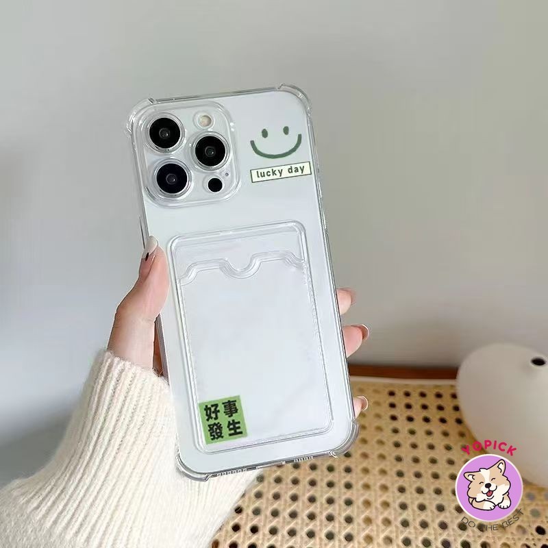 Smile expression Phone case can hold coins photos card inserts wallet Suitable for Vivo OPPO Iphone 