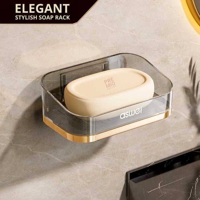 

PREMIO Rak Kotak Tempat Sabun Batang Spons Tempel Dinding Kamar Mandi - GOLD