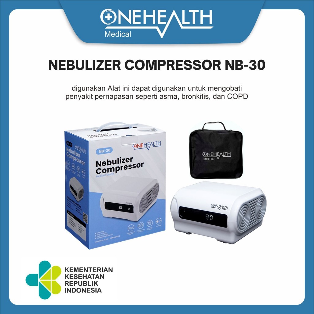 Onehealth Nebulizer Compressor NB-30 untuk Mengobati Penyakit Pernafasan, Asma, Bronkitis, COPD
