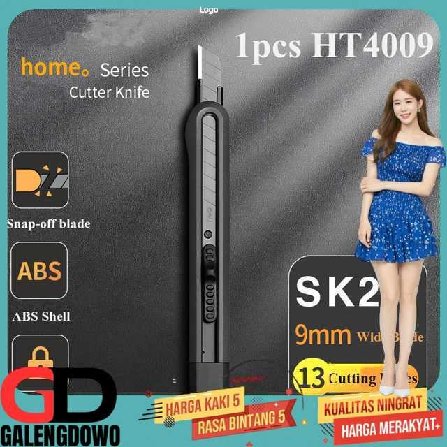 

Deli Pisau Cutter Auto Lock Snap Off Blade 13 Cutting Edges SK2 9mm - HT4009