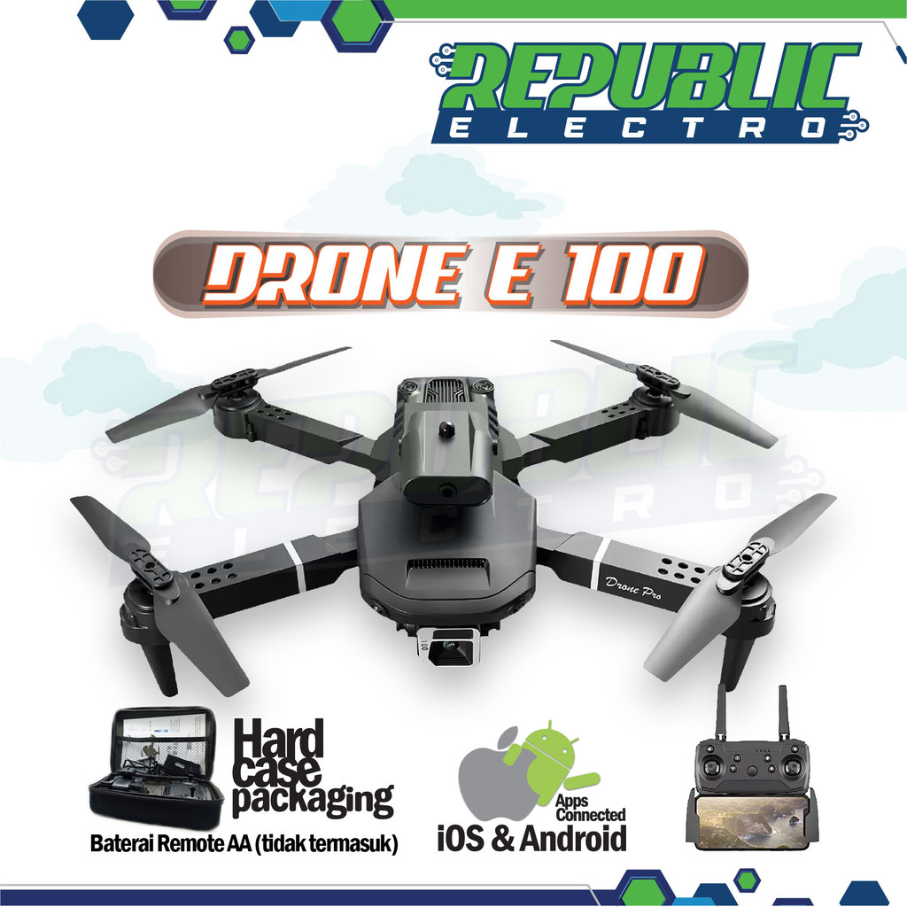 PROMO 9.9 Drone E100 Dual Kamera  drone E100 Obstacle Avoidance Camera - RepublikElektro
