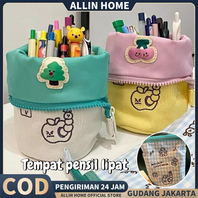 

【ALLINHOME】Tempat Pensil Yang Bisa Dilipat Pencil Case / Soft Standing Pouch Organizer Makeup Cosmetic Bag