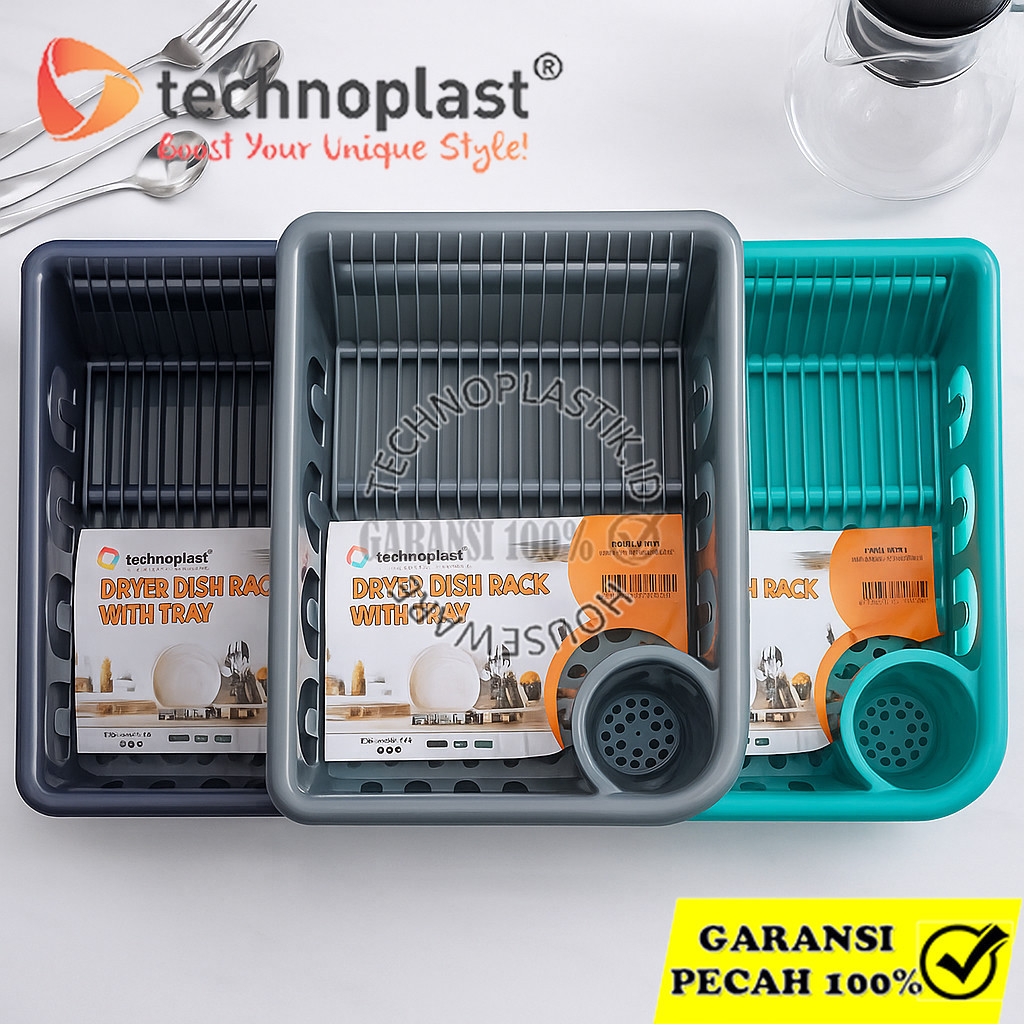 TECHNOPLAST Dish Rack 2 Tingkat – Rak Piring Stainless & Tray, Ideal Di Atas Wastafel
