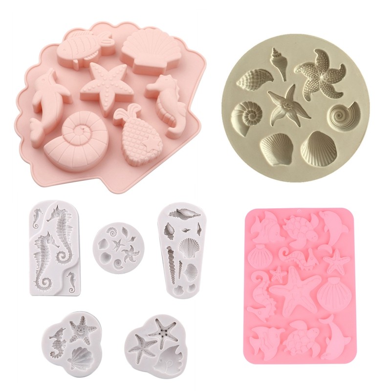 Silicone Fish Dolphin Cake Mold Seahorse Shell Mould Starfish Sea Turtle Cake Border Fondant for Kit