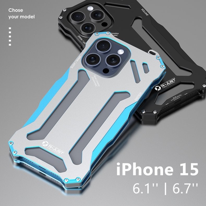 Untuk iPhone 16 Pro Max 15 Pro Max / 14 R-JUST Aluminium Metal Shockproof Case untuk iPhone 13 Pro M