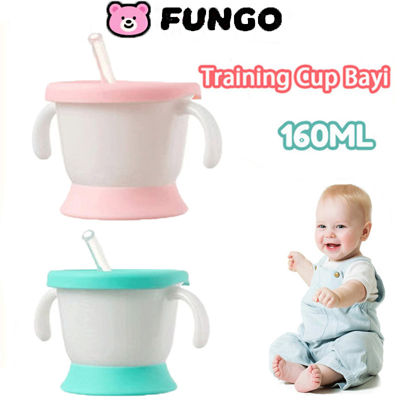 Lakoeofficialmall(1-3tahun) Sippy Cup Bayi Anti Tumpah Silikon Bayi Straw Training Mug Gelas Minum B